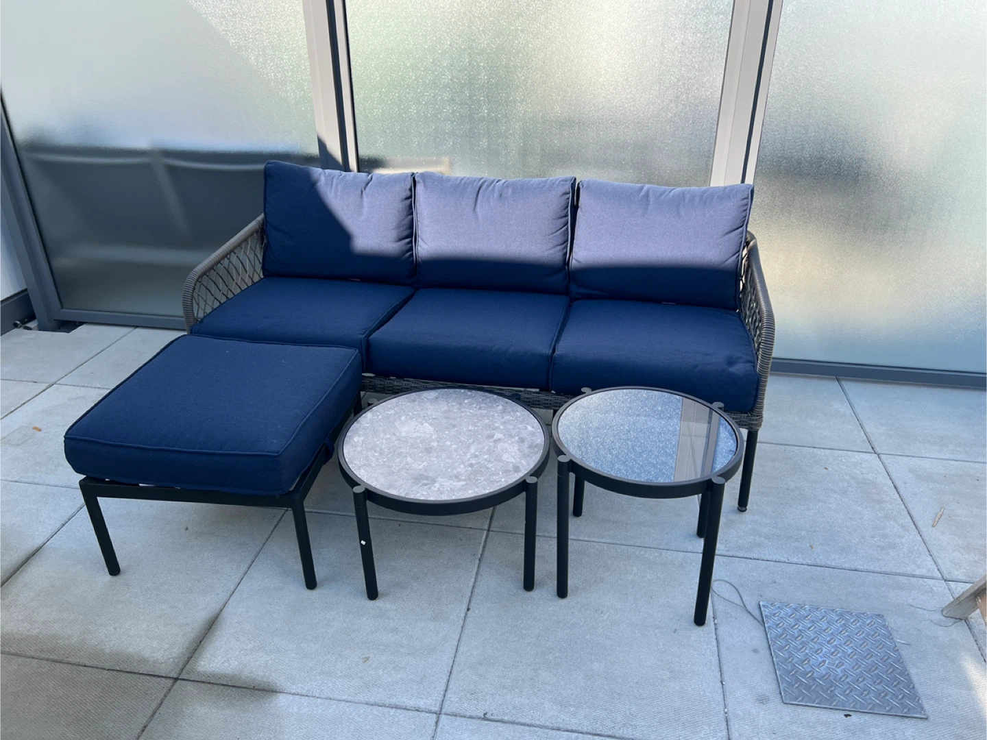 Outdoor Patio Set - Couch, Ottoman, 2 Tables - Blue - photo 2