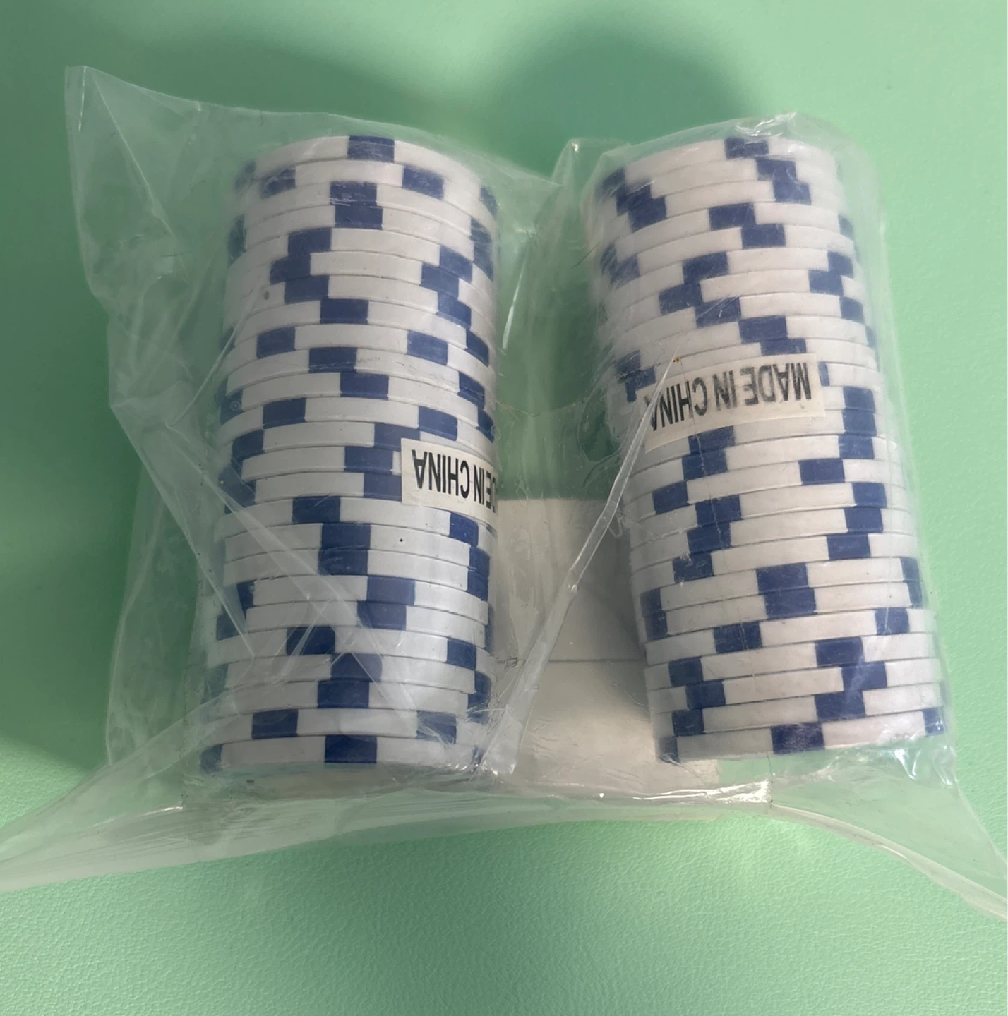 Poker Chips 50 Striped Dice, White & Blue