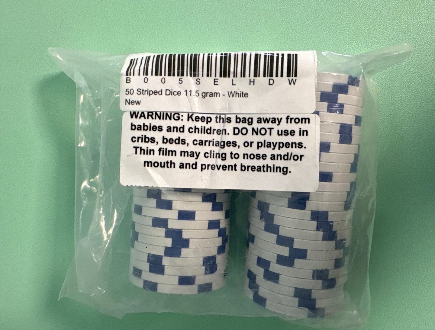 Poker Chips 50 Striped Dice, White & Blue - photo 3