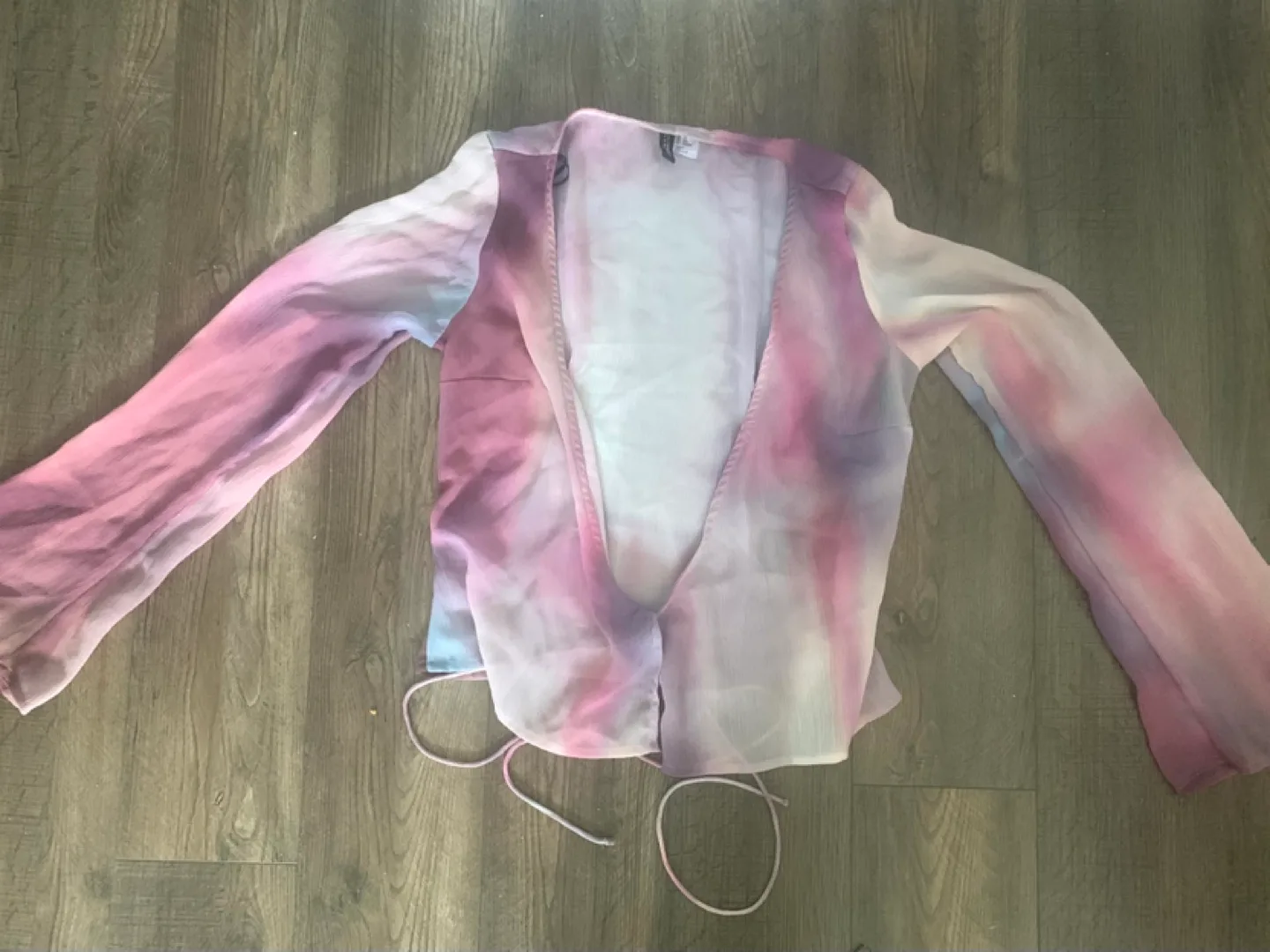 H&M Tie-Front Sheer Top - Pastel Tie Dye thumbnail