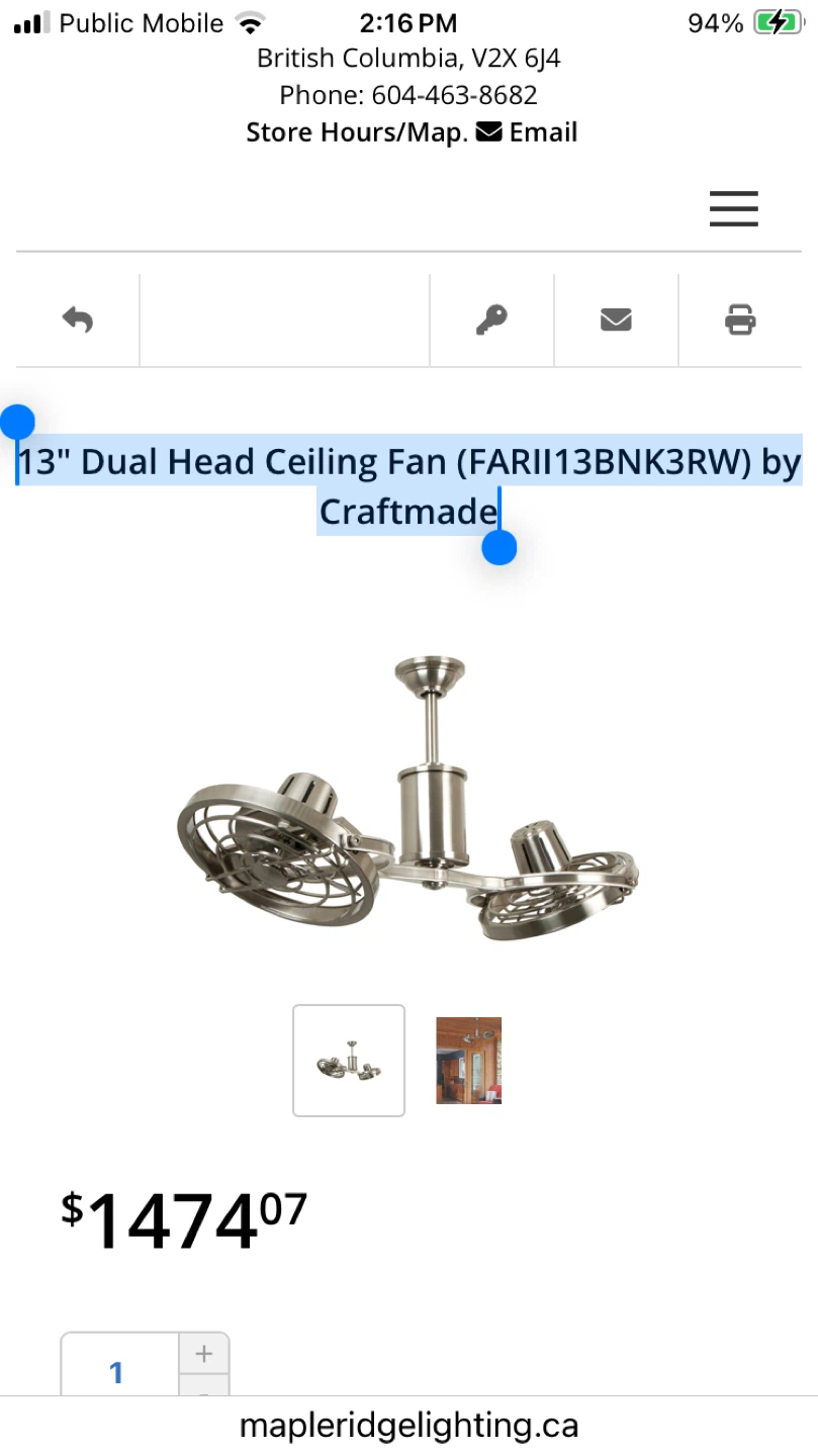 Craftmade 13" Dual Head Ceiling Fan