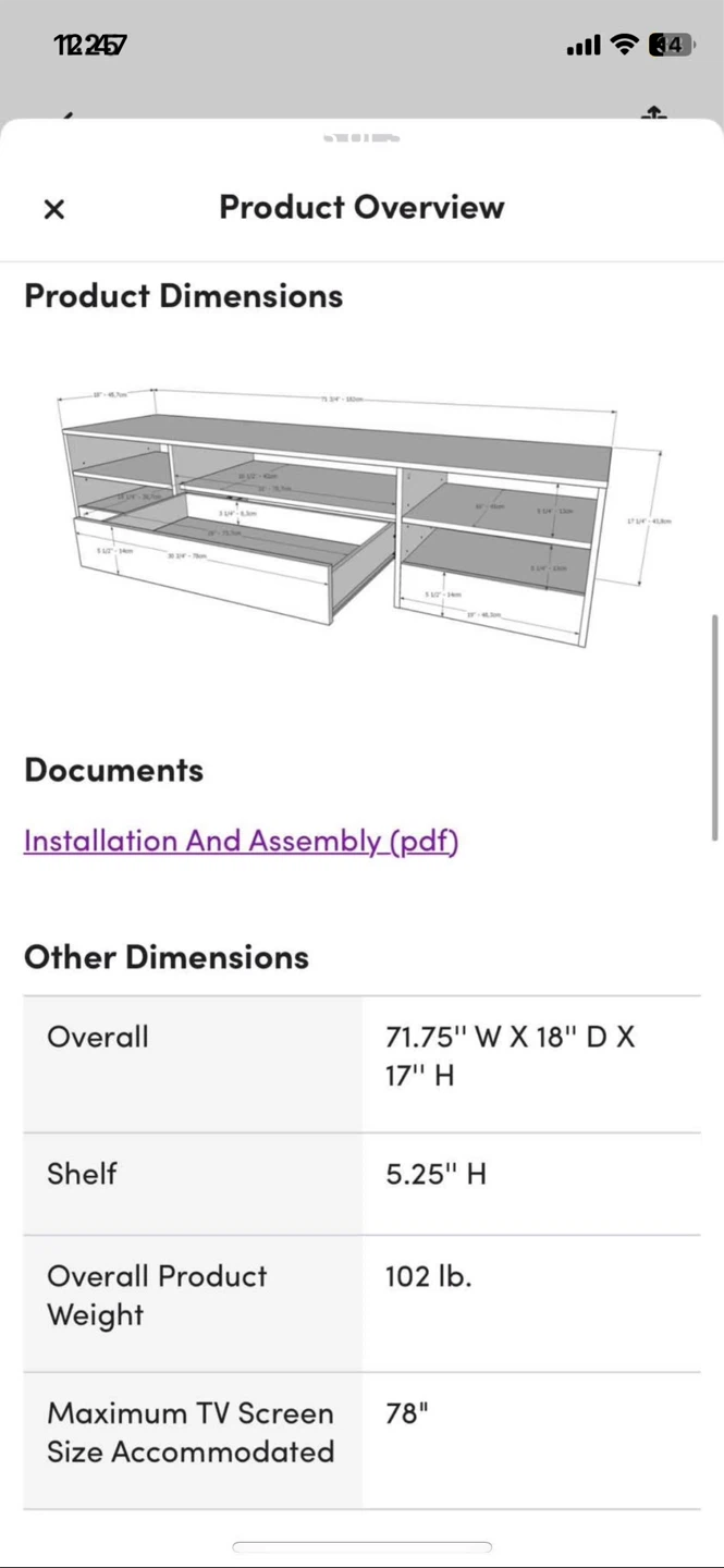 White TV Stand - 71.75" W x 18" D x 17" H - photo 2