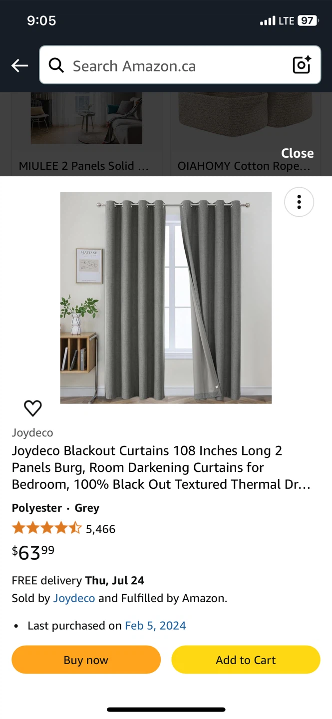 Joydeco Blackout Curtains 52x108 Grey - photo 3