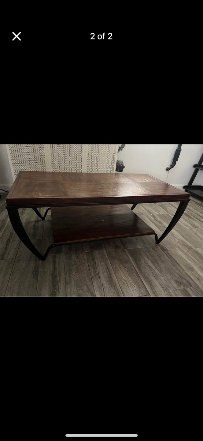 Wood coffee table and end table . 2 pieces total .