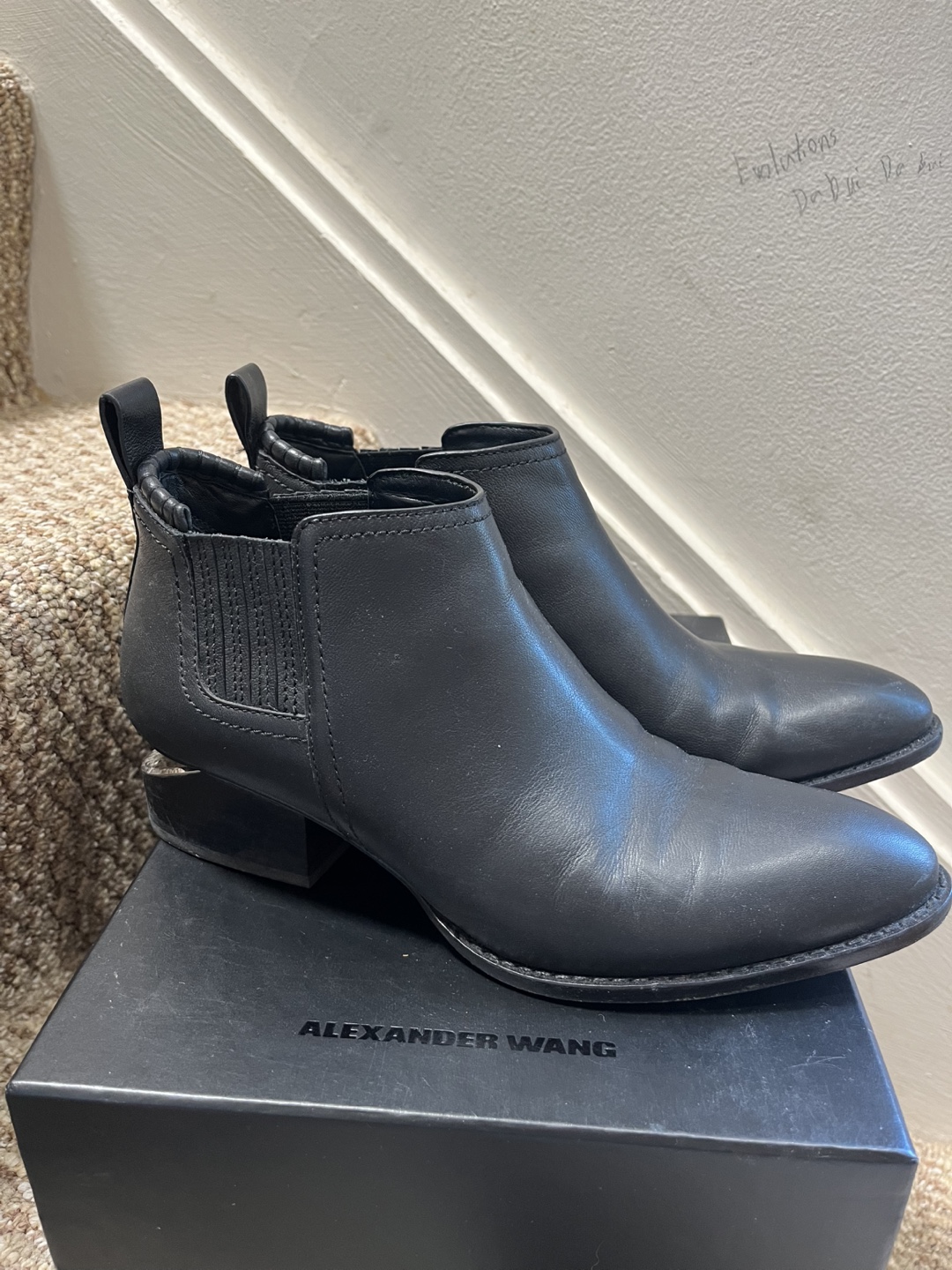 Alexander Wang Black Leather Ankle Boots Size 37