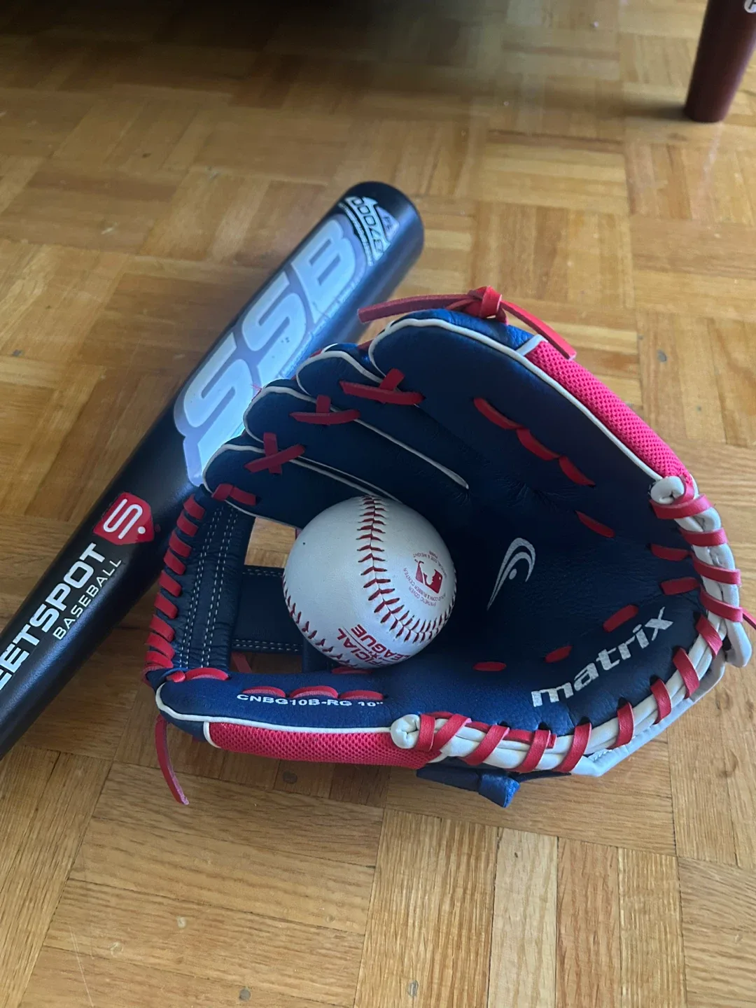 Baseball bat + Glove + ball for beginners thumbnail
