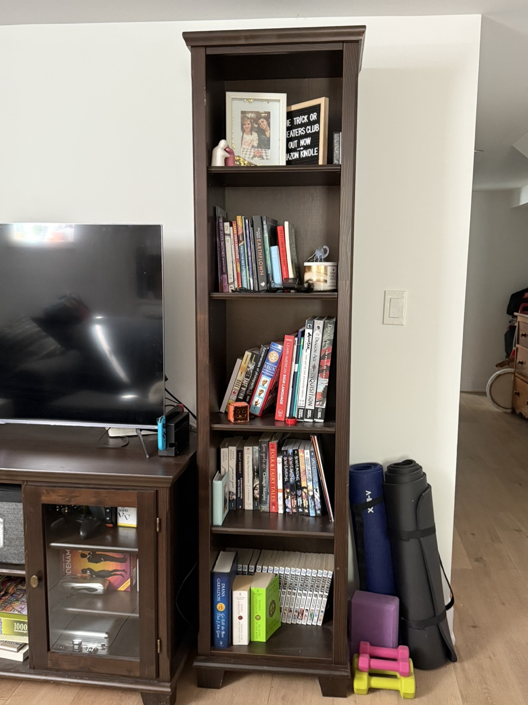 Dark brown matching tv unit and bookcases - photo 3