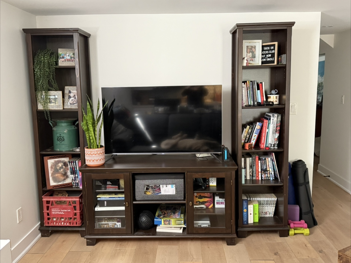 Dark brown matching tv unit and bookcases