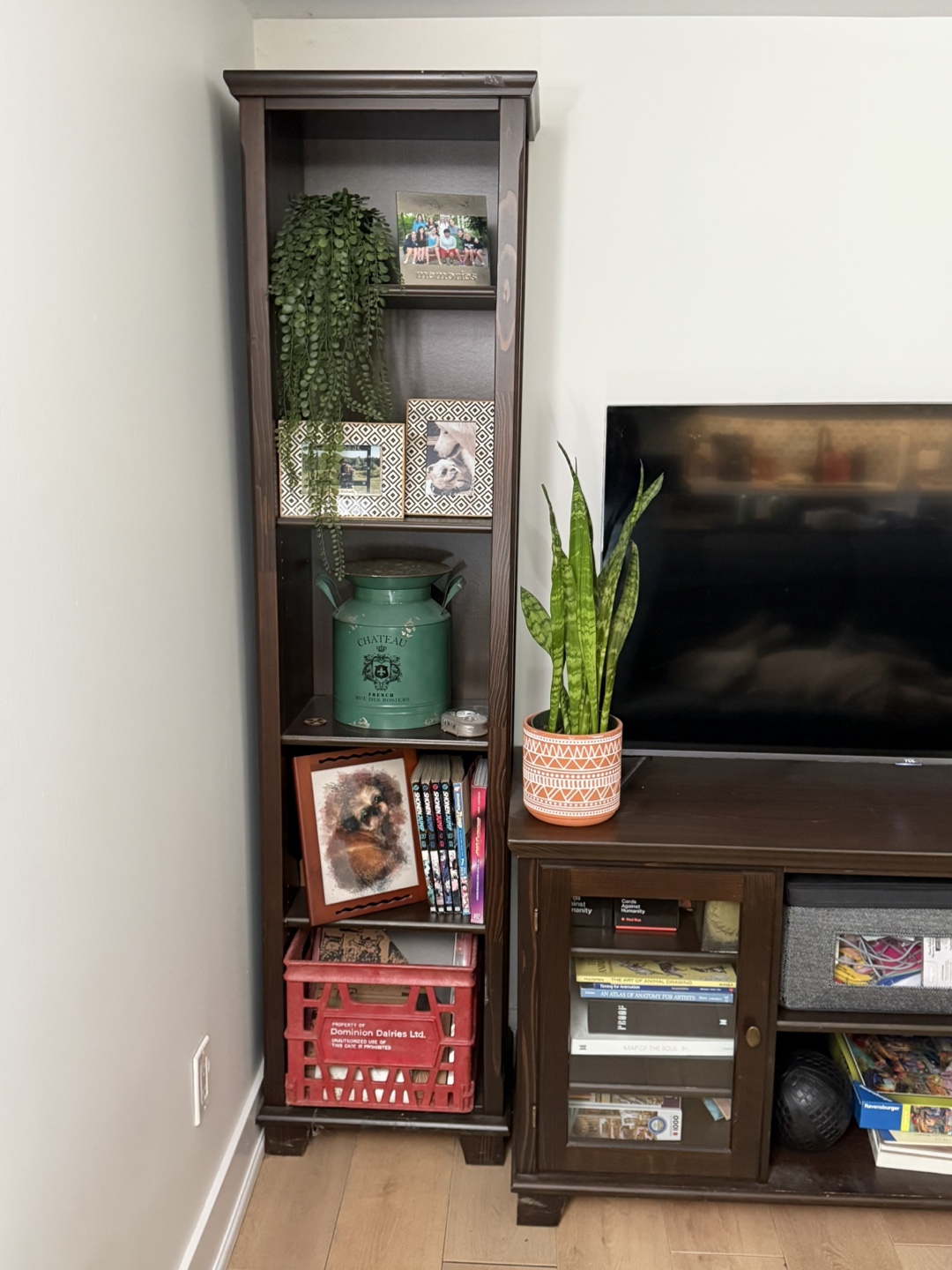 Dark brown matching tv unit and bookcases - photo 2