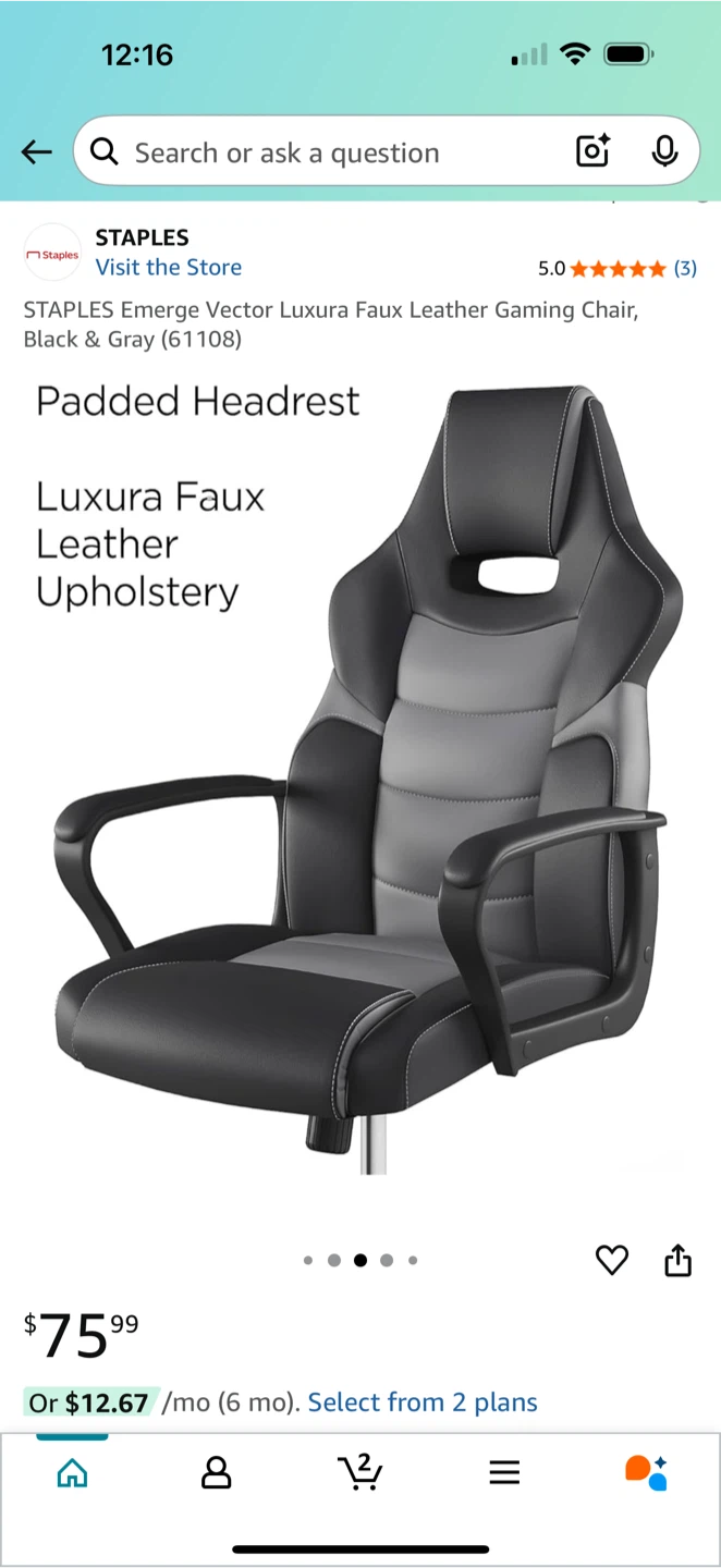 Staples Emerge Vector Luxura Faux Leather Gaming Chair - photo 5