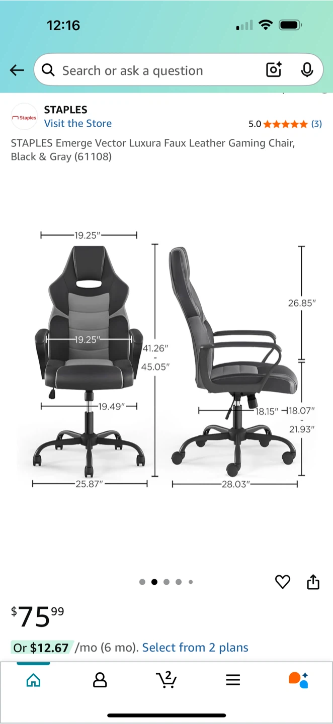 Staples Emerge Vector Luxura Faux Leather Gaming Chair - photo 4