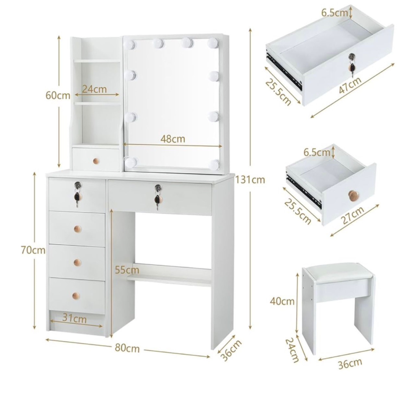 Dressor with Lighted Mirror & Stool - photo 3