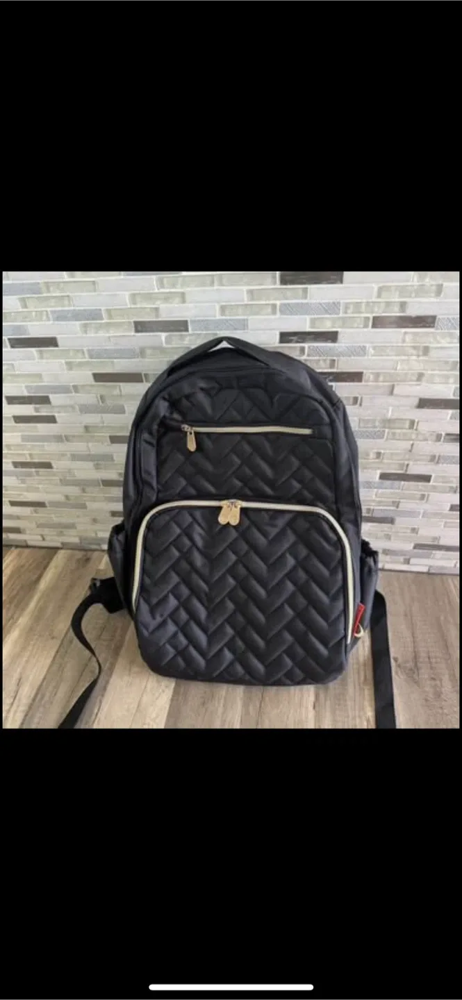 Black Quilted Diaper Backpack thumbnail