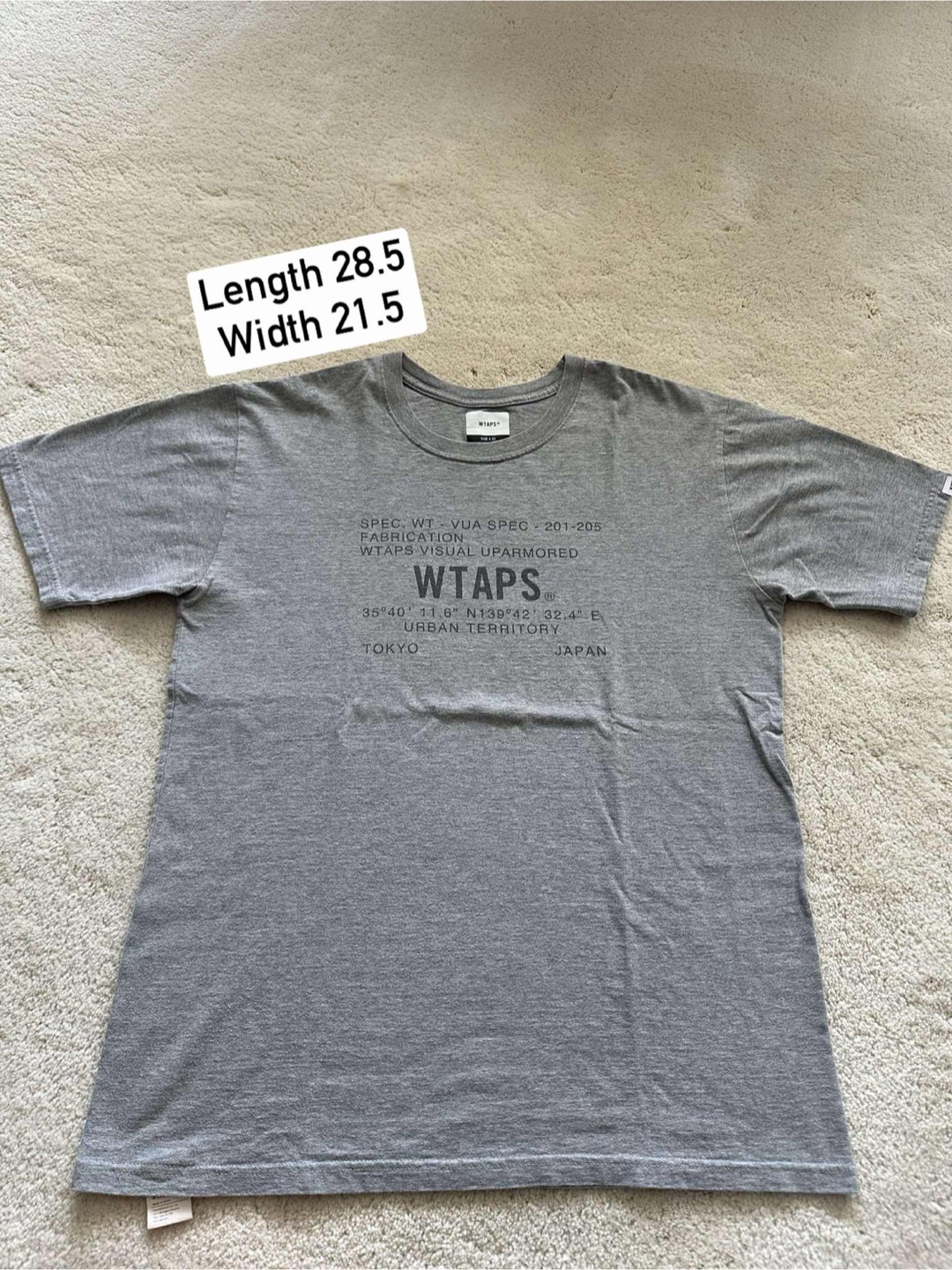 WTAPS Grey T-Shirt (Length 28.5, Width 21.5)
