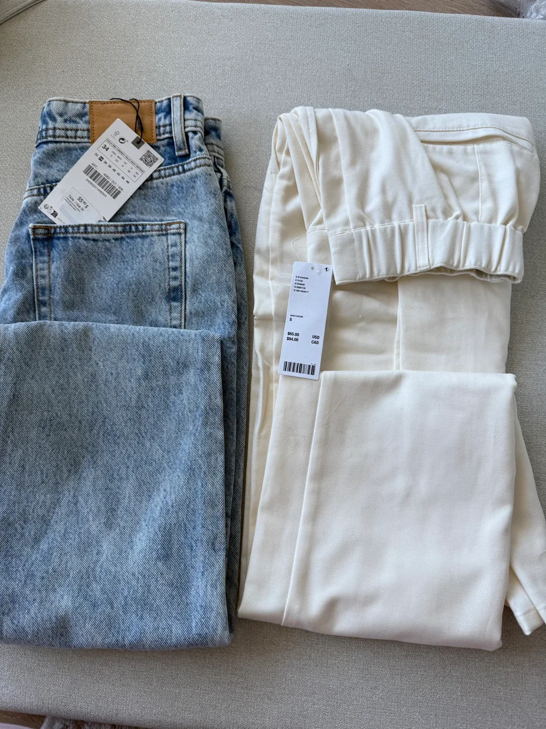 Two New Pants Mon Fit Jeans & Cream Trousers - Size 34 thumbnail