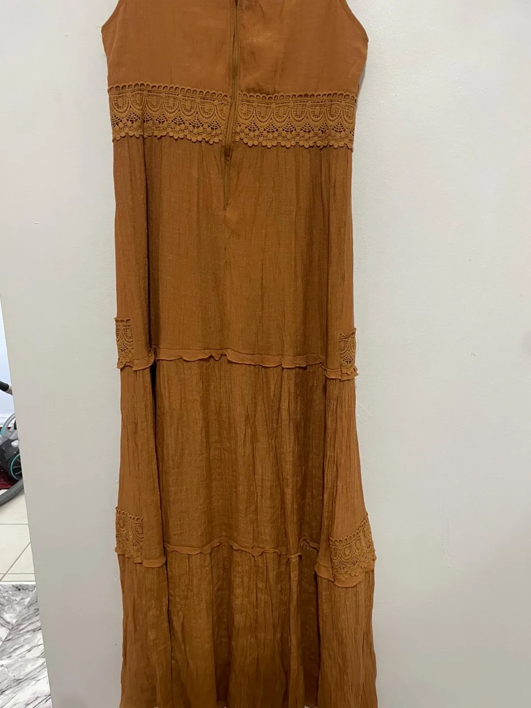 Brown Sleeveless Maxi Dress with Lace Detail image indicator(2)