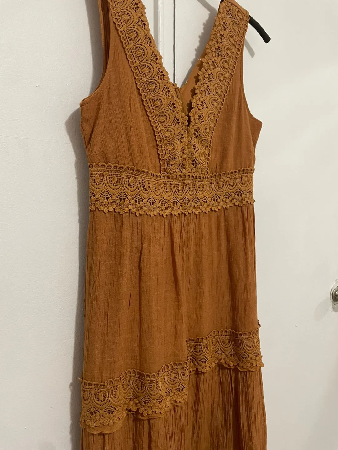 Brown Sleeveless Maxi Dress with Lace Detail image indicator(5)