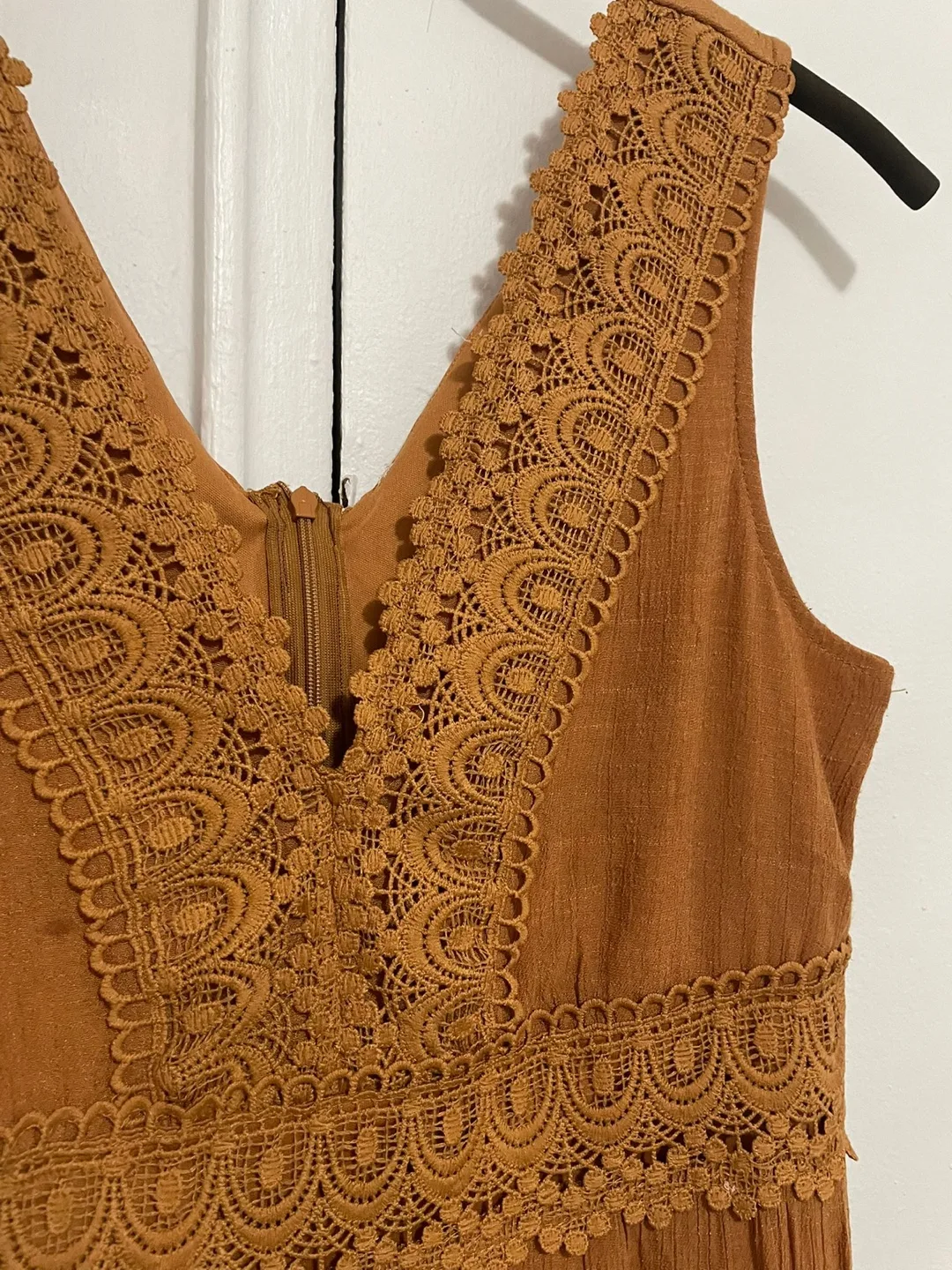 Brown Sleeveless Maxi Dress with Lace Detail image indicator(7)