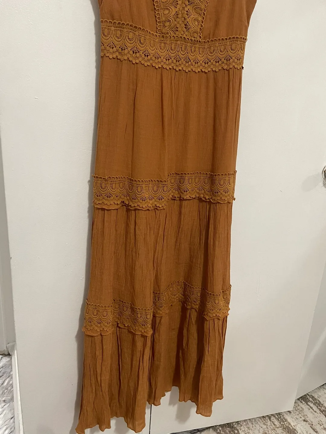 Brown Sleeveless Maxi Dress with Lace Detail image indicator(8)