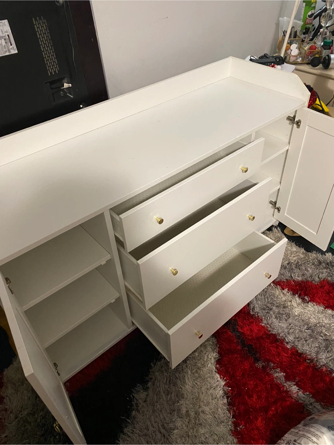 White Cabinet with Drawers and Shelves