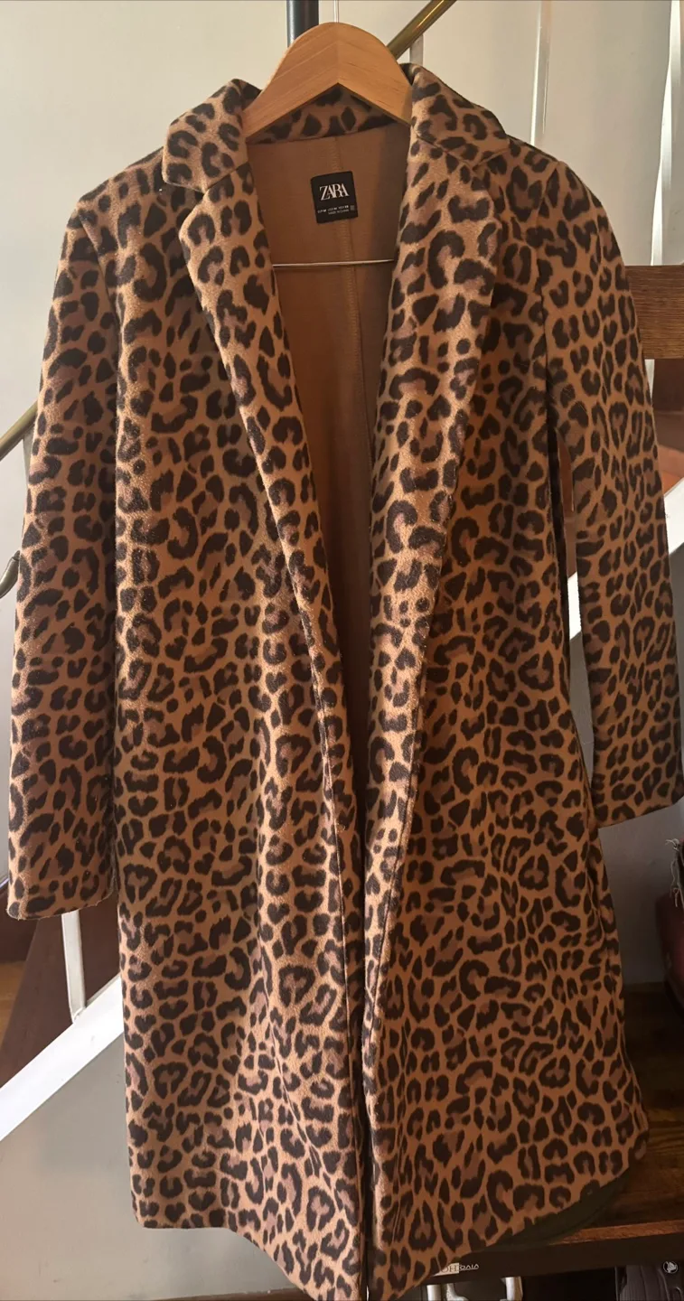 Zara Leopard Print Coat - Size M thumbnail
