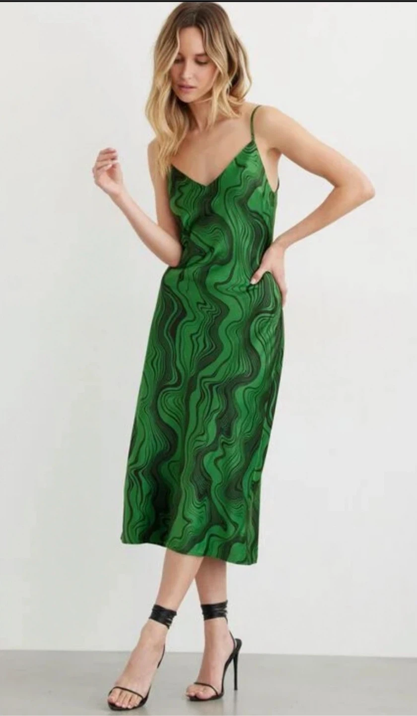 Green Patterned Midi Dress