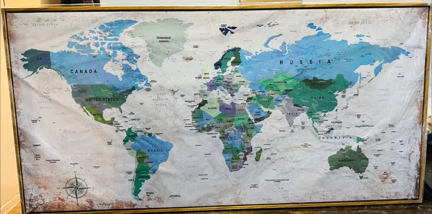 Blue Map World Wall Art - 100L x 50W cm-NEW thumbnail
