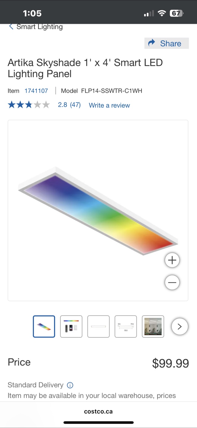 Artika Skyshade 1' x 4' Smart LED Lighting Panel