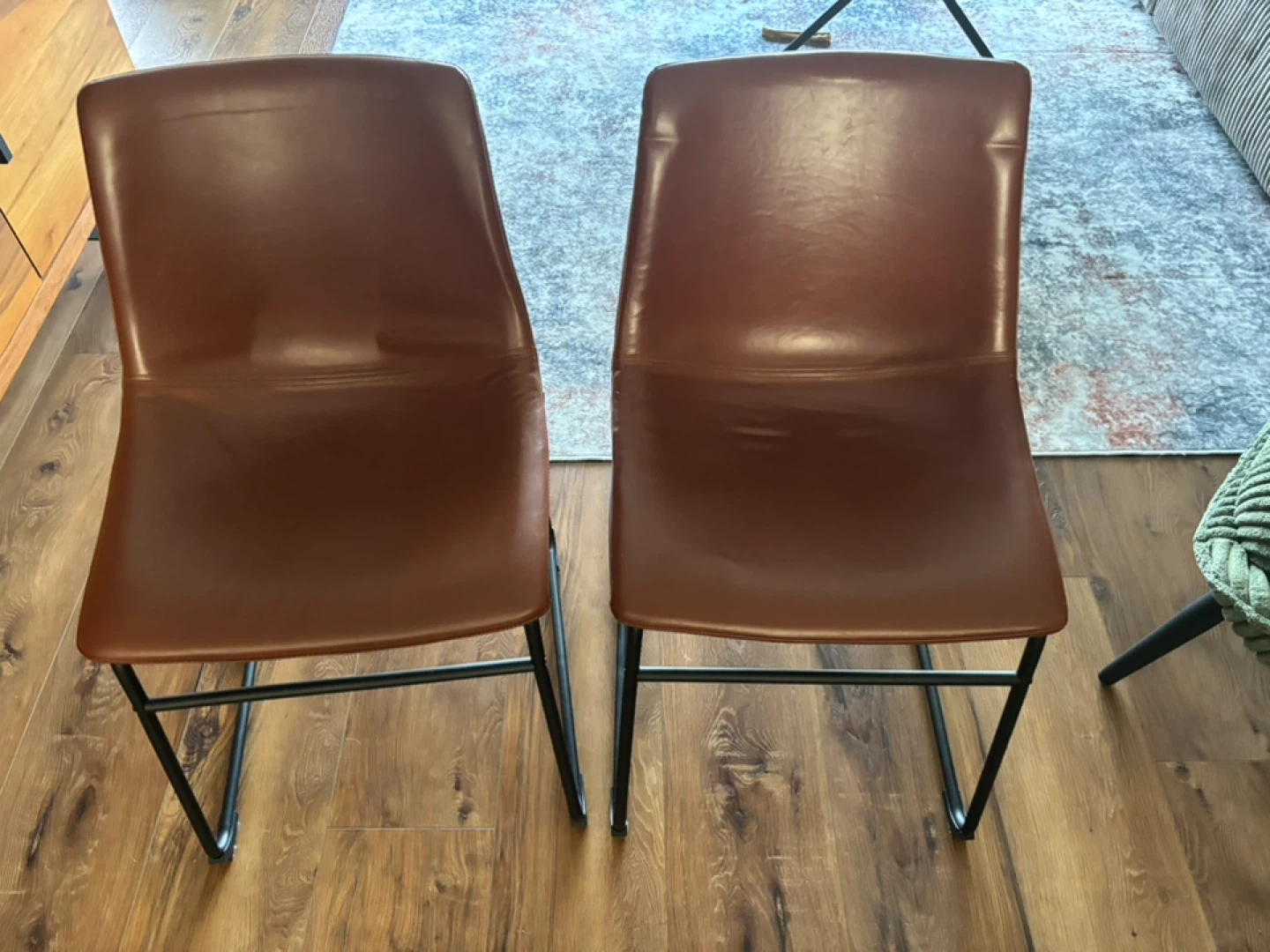Set of Two Brown Leather Dining Chairs