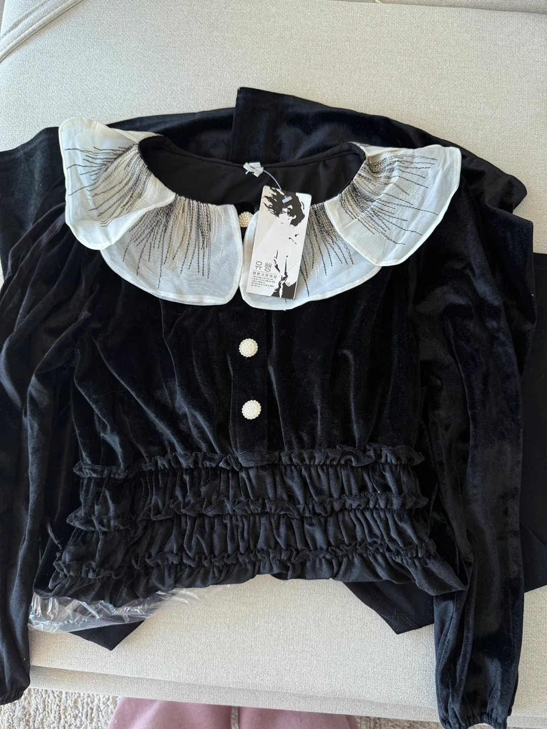 Black Velvet Dress with White Collar thumbnail