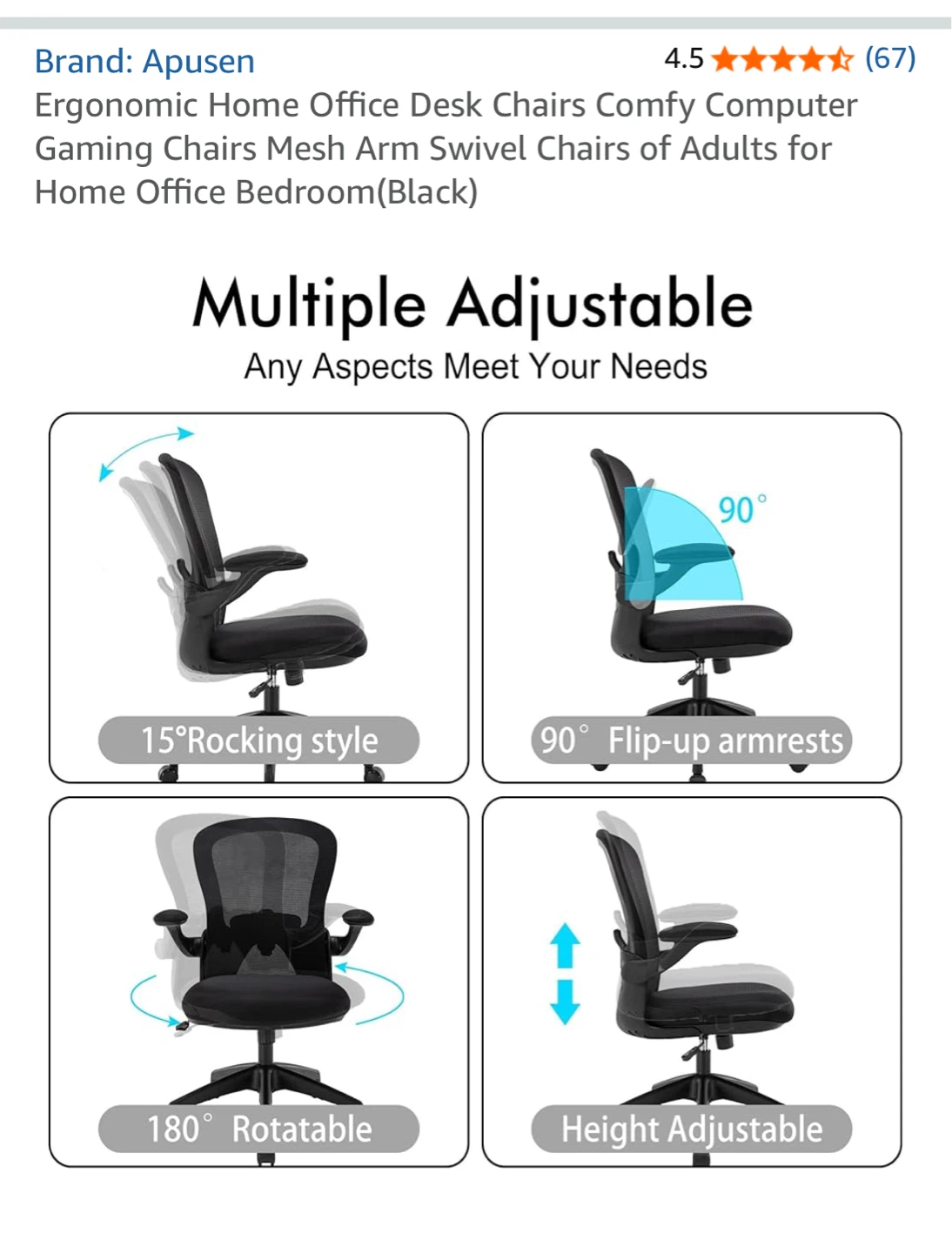 Apusen Ergonomic Home Office Desk Chair - Black - photo 3