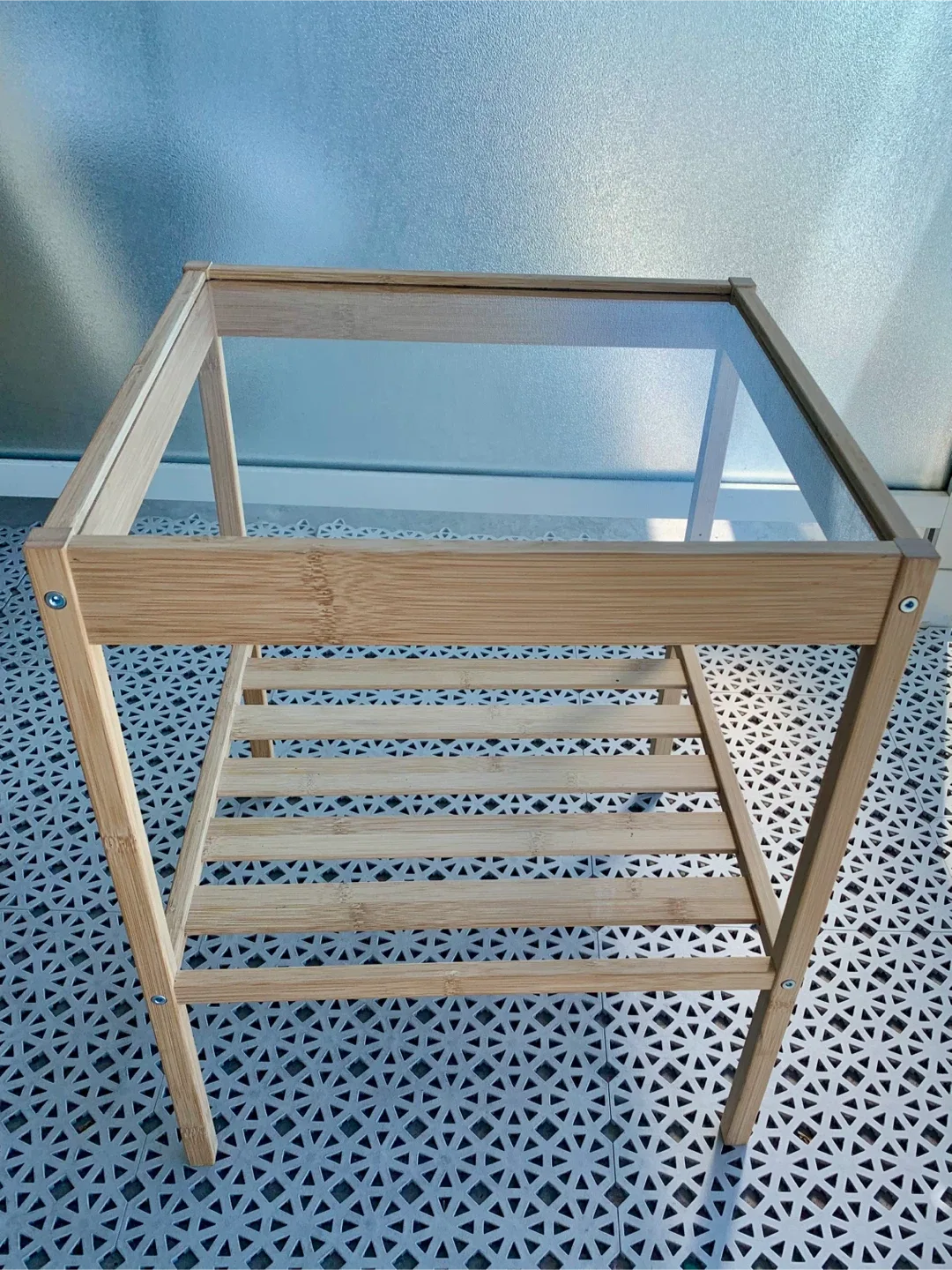 Bamboo Side Table with Glass Top