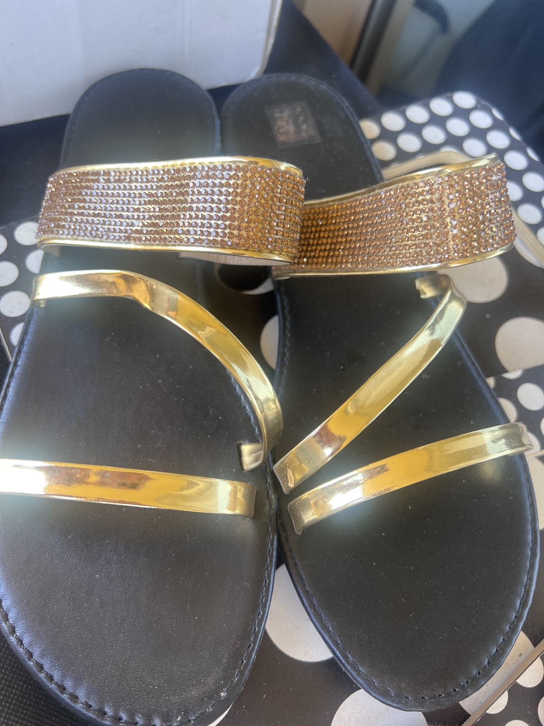 Black & Gold Sandals with Rhinestone Detail - photo 2