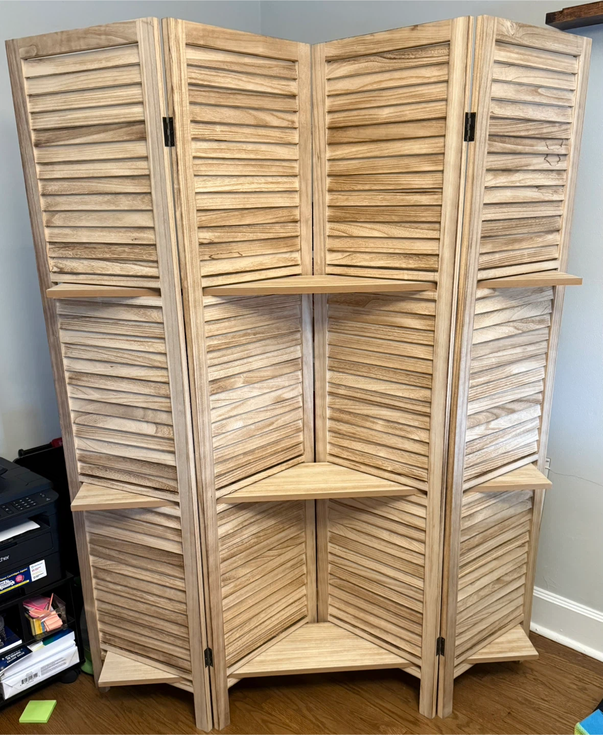 4-Panel Folding Room Divider with Shelves