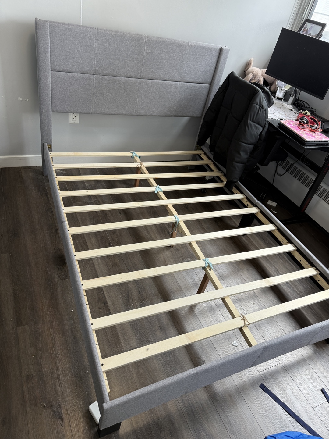 Grey Fabric Upholstered Bed Frame (full size) - photo 3