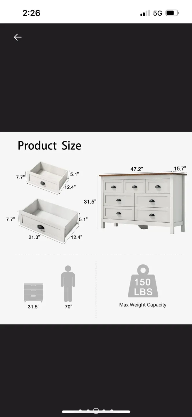 New White 7-Drawer Dresser, 47.2" Wide image indicator(3)