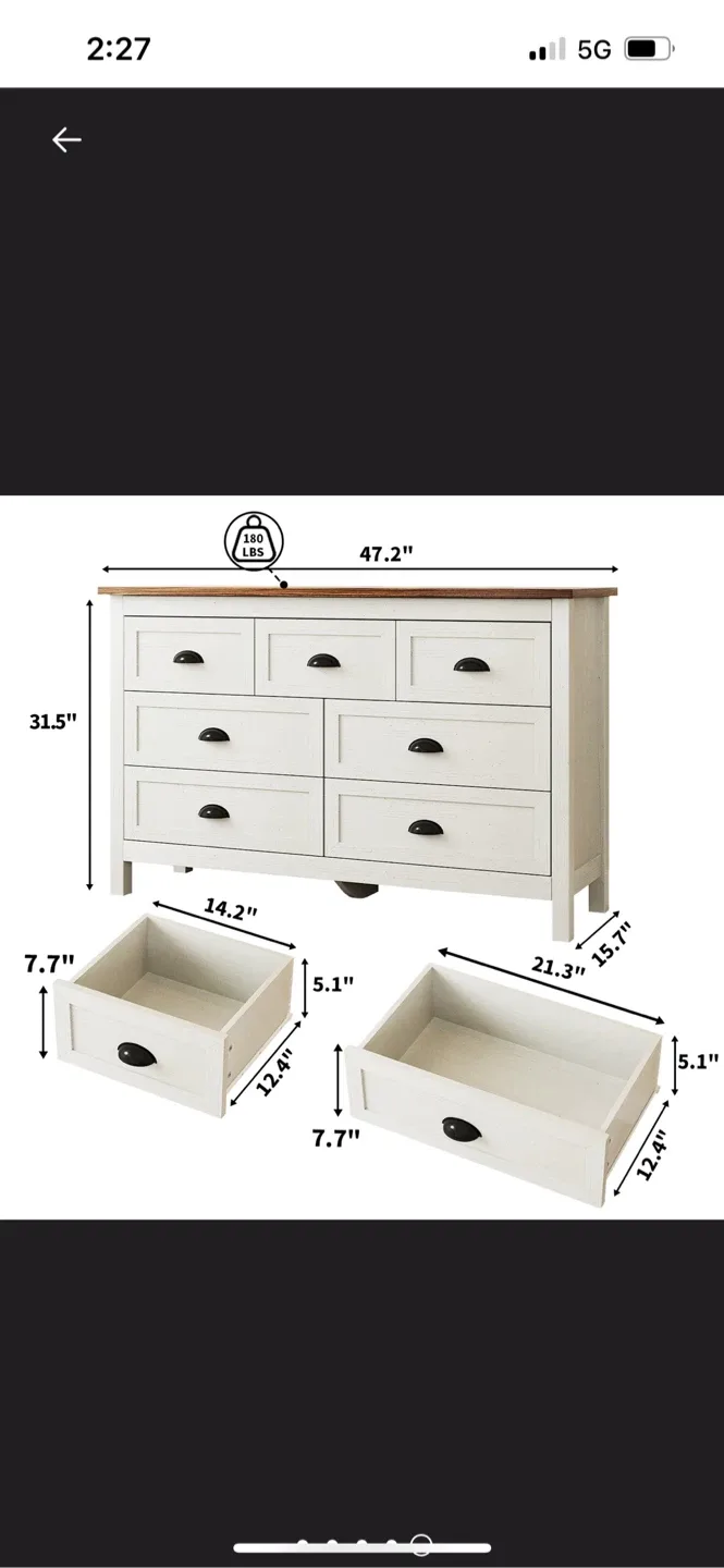 New White 7-Drawer Dresser, 47.2" Wide image indicator(6)