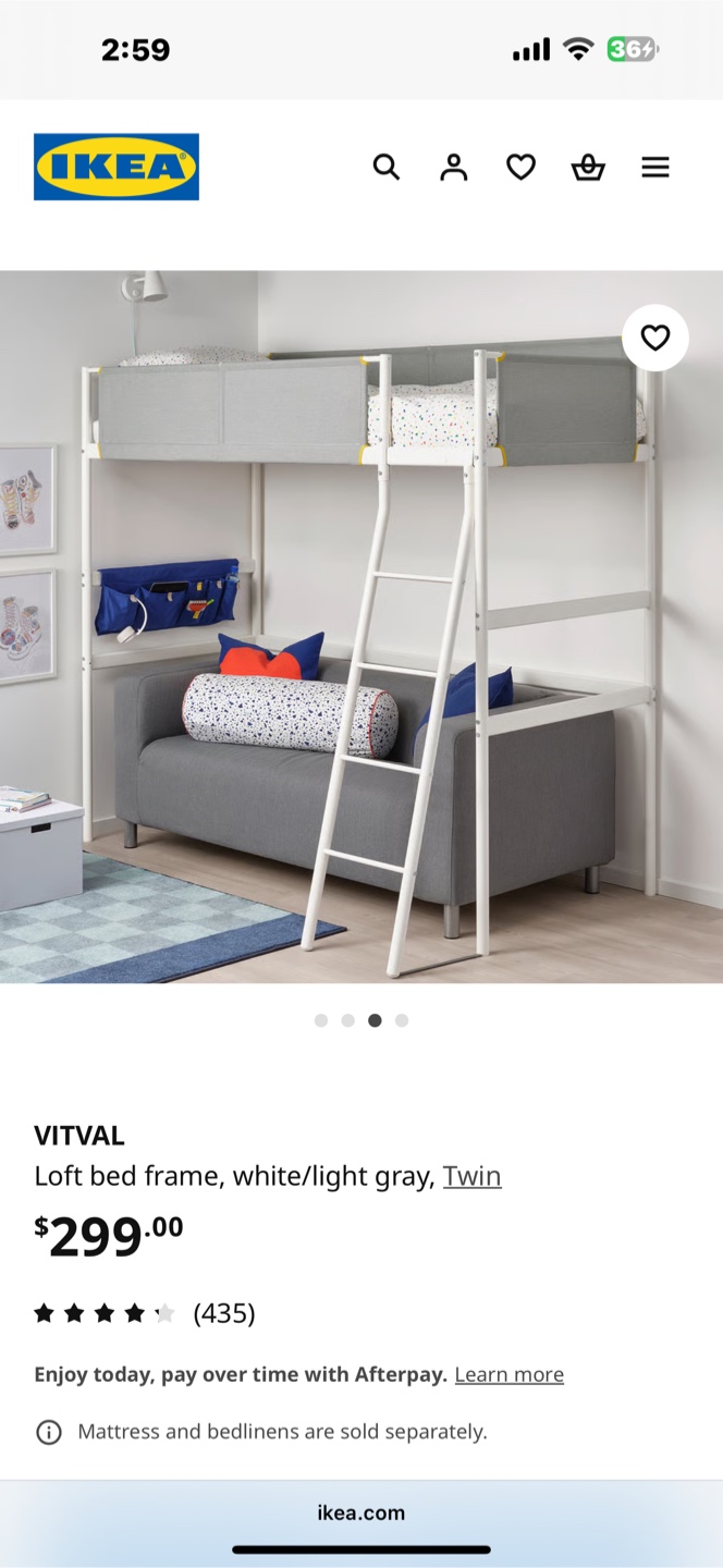 IKEA VITVAL Loft Bed Frame - White/Light Grey