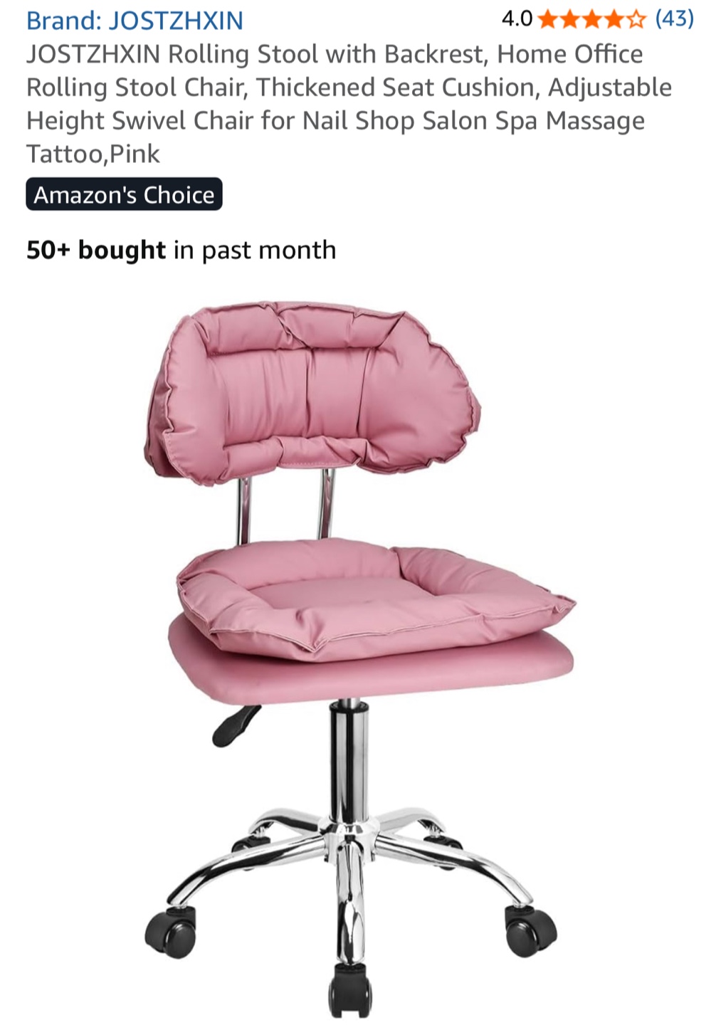Pink Rolling Stool Chair