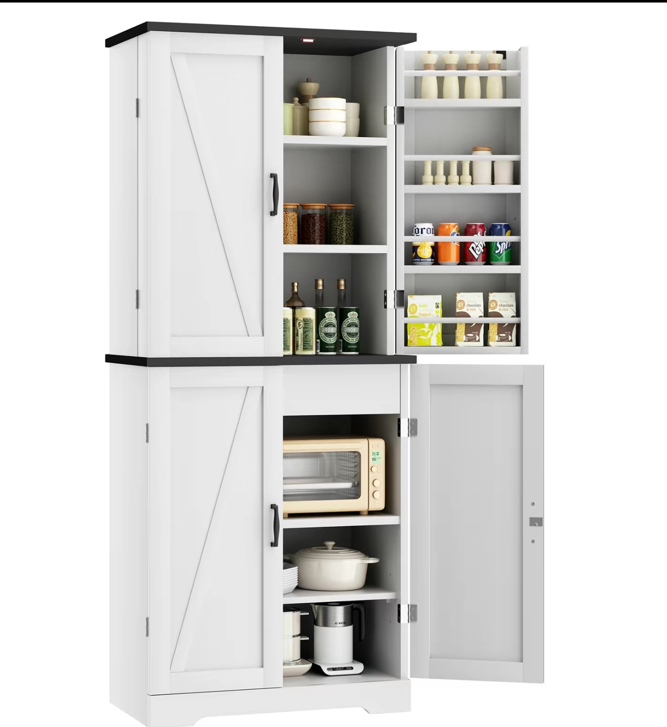 White Farmhouse Kitchen Pantry Storage Cabinet - photo 4