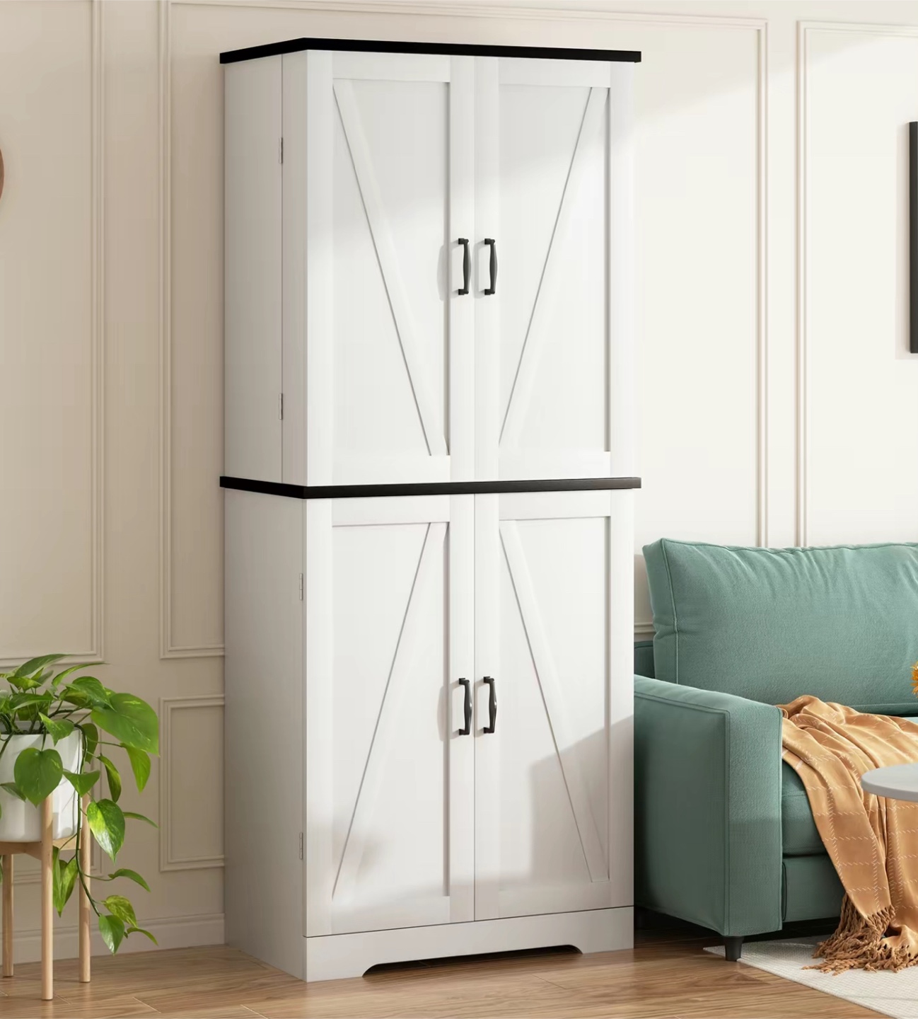 White Farmhouse Kitchen Pantry Storage Cabinet - photo 2