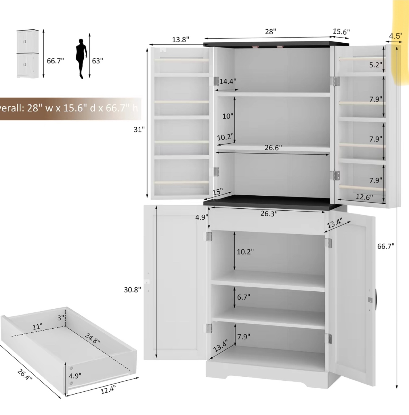 White Farmhouse Kitchen Pantry Storage Cabinet - photo 3