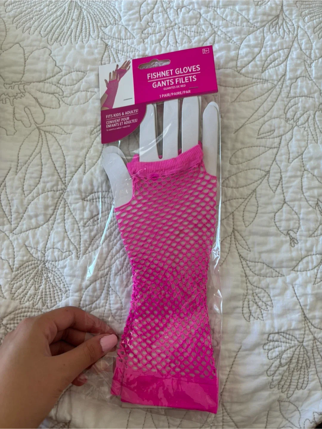 Hot pink fishnet gloves thumbnail