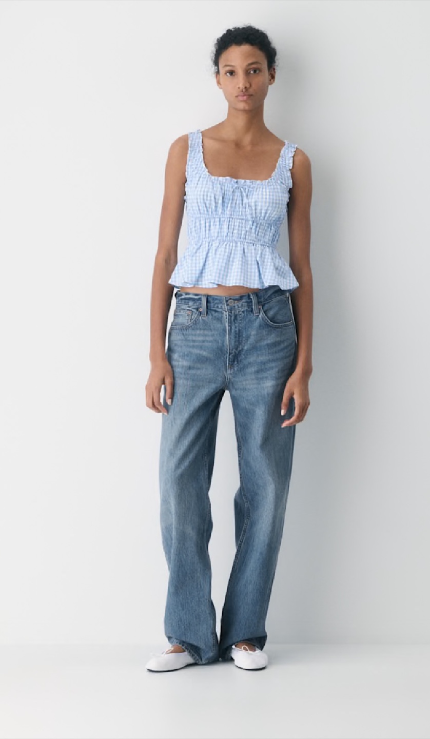 Sunday Best Blue Gingham Ruffle Tank - Size S - photo 5
