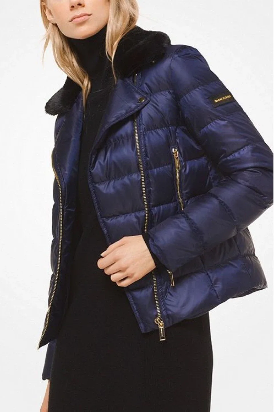 Michael Kors Navy Puffer Jacket with Faux Fur Collar thumbnail