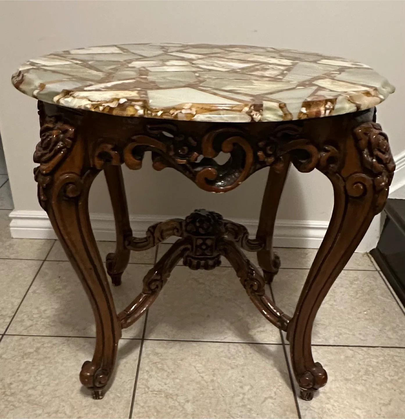 Vintage Marble Top Accent Table