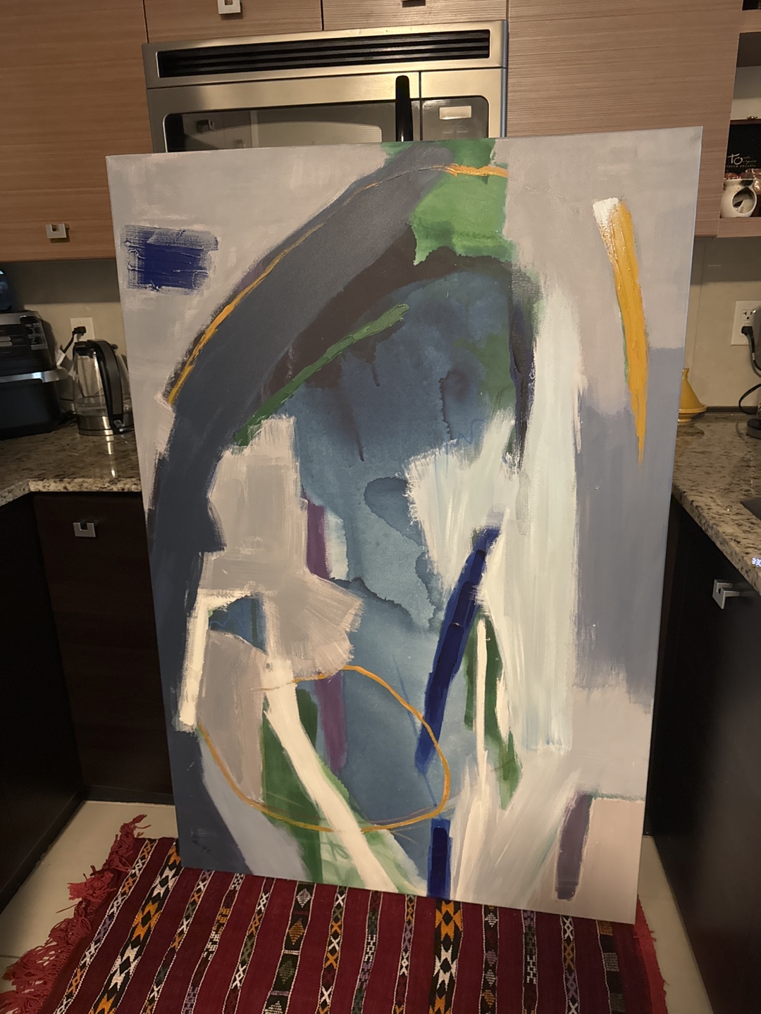 Large Abstract Canvas Painting - Blues, Greens & Golds