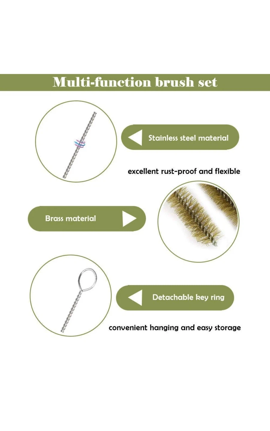 Tube Brush, Brass Wire, Bristle Cleaning, 6pcs - photo 3