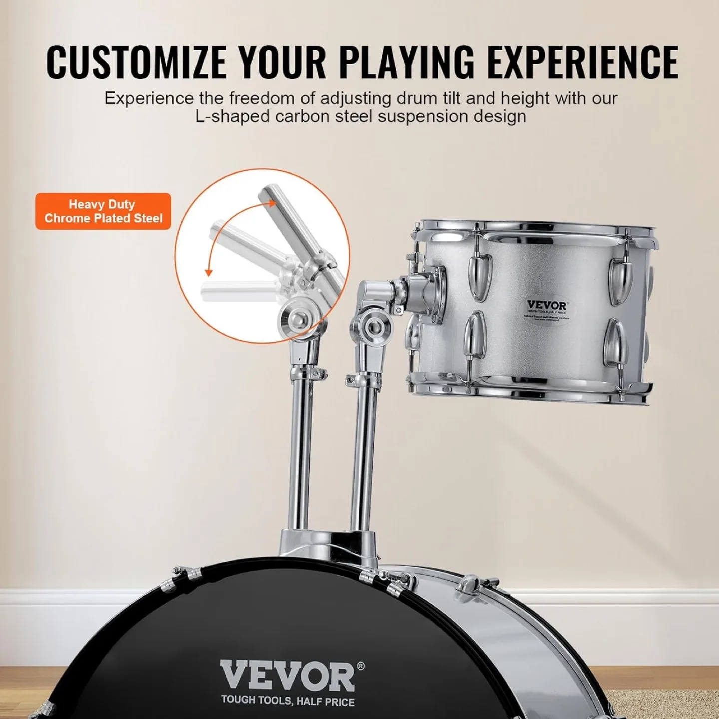 Vevor Adult 5PC Drum Set 22", Silver image indicator(5)