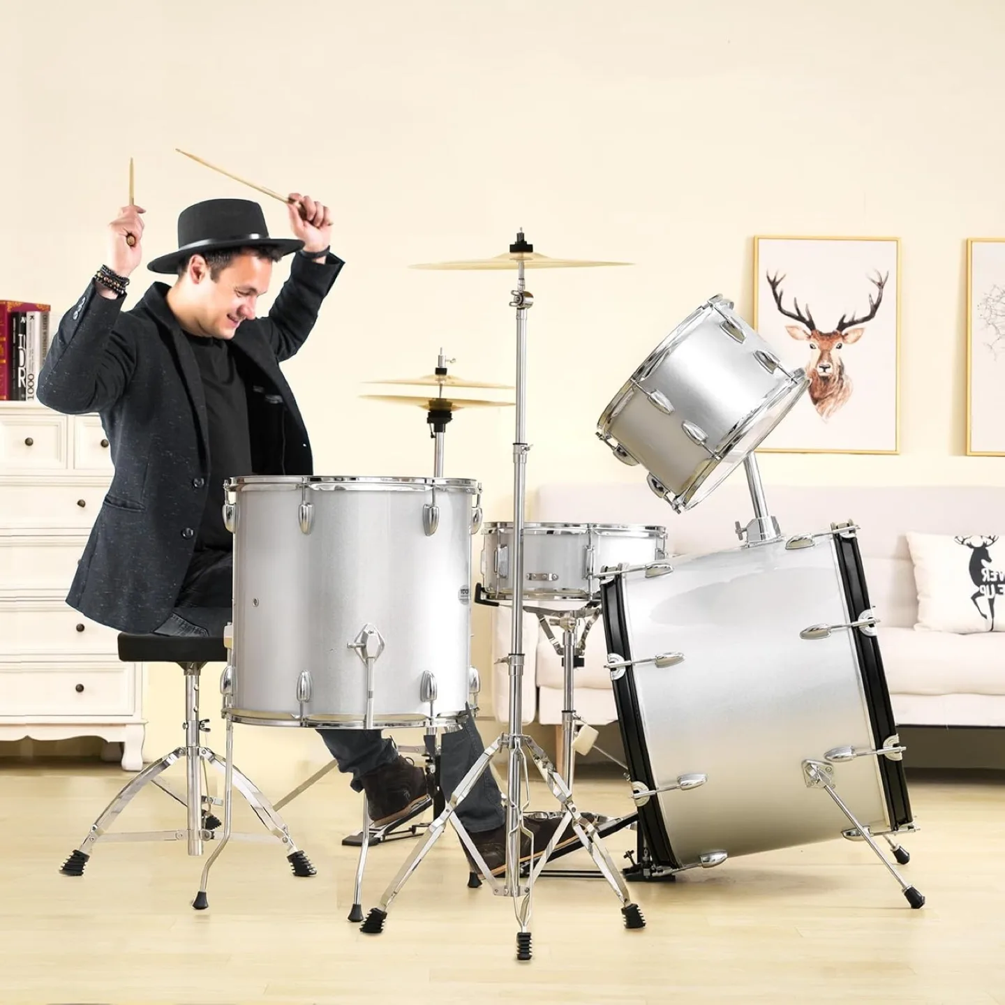Vevor Adult 5PC Drum Set 22", Silver thumbnail